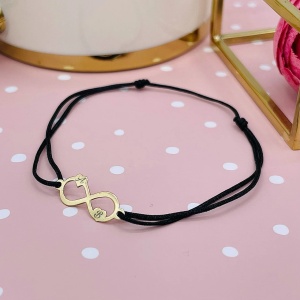 Bratara cu snur si infinit + 2 inimioare personalizabile cu initiale la alegere - Aur 14k - Img 2