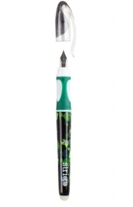Stilou cu cerneala care se sterge+dispozitiv de curatare penita +2 rezerve cerneala,design verde - Img 2