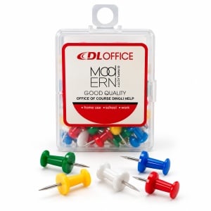 Pioneze colorate DLOffice, cap plastic, culori asortate, 40 bucăți/cutie