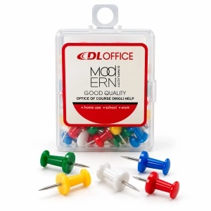 Pioneze colorate DLOffice, cap plastic, culori asortate, 40 bucăți/cutie