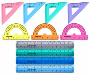 Set Geometrie ErichKrause – Riglă 15 cm, Echer și Raportor,