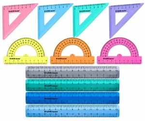 Set Geometrie ErichKrause – Riglă 15 cm, Echer și Raportor,