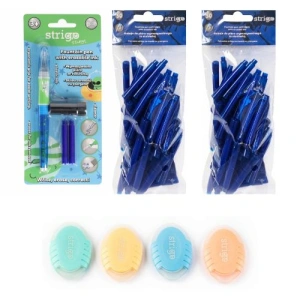 Set Mega Pack Strigo – Stilou cu cerneală termosensibilă, 100 de rezerve și gumă de șters
