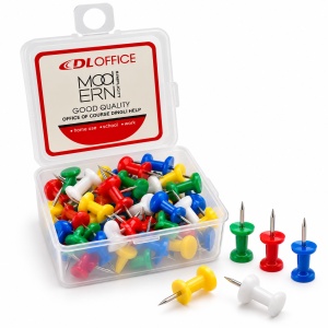 Pioneze colorate DLOffice, cap plastic, culori asortate, 40 bucăți/cutie - Img 2
