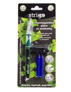 Stilou cu cerneala care se sterge+dispozitiv de curatare penita +2 rezerve cerneala,design verde