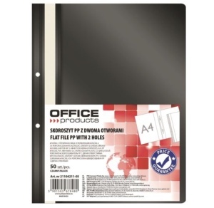 Dosar din plastic cu sina si doua perforatii OFFICE Products, 100/170 microni, Negru