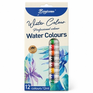 Set acuarele Boyixuan, 12 culori x 12 ml, tuburi individuale