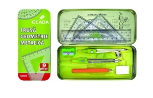 Trusa geometrie metalica 9 piese, Ecada