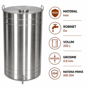 Butoi pentru vin din inox 250 L cu robinet