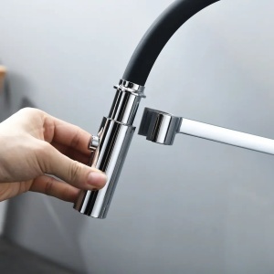 PACHET Chiuveta de bucatarie din granit compozit cu 2 cuve Edyta + Baterie flexibila Andra alb + tocator + ustensile din bambus pentru gatit - Img 11