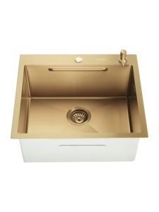 SET Chiuveta din inox SanDonna HD5550 auriu cu tavita si dozator + Baterie SanDonna flexibila Andra - Alb-Auriu - Img 3