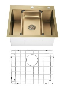 SET Chiuveta din inox SanDonna HD5550 cu tavita si dozator + gratar de protectie din inox pentru cuva