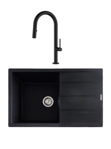 SET Chiuveta granit compozit SanDonna Paullina negru + Baterie cu dus extractabil Charlotte negru