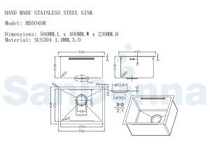 SET Chiuveta SanDonna HD5040 inox HandMade sub blat cu tavita + Baterie Sandonna Charlotte cu dus extractabil - Img 7