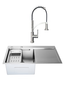 SET Chiuveta SanDonna HD7850 crom cu tavita si dozator + Baterie SanDonna MONA crom flexibila
