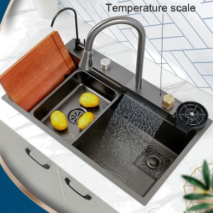 Chiuveta de bucatarie multifunctionala handmade din inox Sandonna HD6850 cu baterie, tavite de scurgere si dispenser de sapun - Img 4