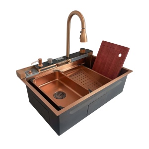 Chiuveta handmade SanDonna HD7550 Copper cu robinet cascadÄ_x0083_ reglabil
