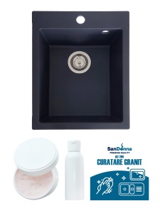SET Chiuveta din granit compozit SanDonna Vesta + Kit de curatare 2in1 format din pasta si ulei impregnant