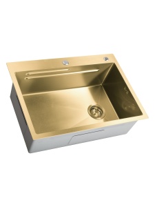 SET Chiuveta SanDonna HD7050 din inox handmade cu dozator de sapun, tavita de scurgere si tocator + Baterie flexibila SanDonna Andra - Negru-Auriu - Img 2