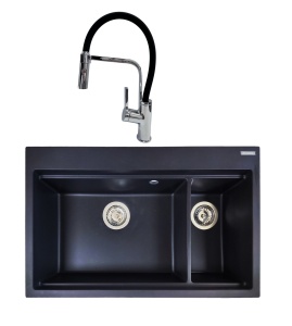 SET Chiuveta SanDonna MAGDALENA negru + Baterie SanDonna ANDRA negru - Negru - Argintiu