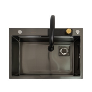 Chiuveta de bucatarie multifunctionala handmade din inox Sandonna HD6850 cu baterie, tavite de scurgere si dispenser de sapun - Img 11