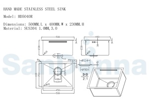 SET Chiuveta SanDonna HD5040 aurie din inox HandMade sub blat+ Baterie SanDonna ANDRA flexibila, Auriu-Negru - Img 5