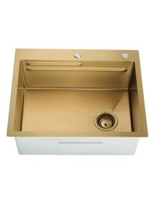 SET Chiuveta SanDonna HD6050 din inox handmade cu dozator de sapun, tocator si tavita de scurgere + Baterie multifunctionala SanDonna Aster cu cascada si dus extractabil - Img 12