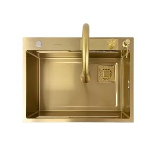 Chiuveta de bucatarie multifunctionala handmade din inox Sandonna HD6850 cu baterie, tavite de scurgere si dispenser de sapun - Img 8