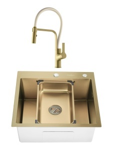 SET Chiuveta din inox SanDonna HD5550 auriu cu tavita si dozator + Baterie SanDonna flexibila Andra - Alb-Auriu