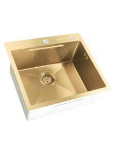 SET Chiuveta din inox SanDonna HD5550 auriu cu tavita si dozator + Baterie SanDonna flexibila Andra - Alb-Auriu - Img 4