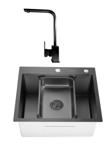 SET Chiuveta din inox SanDonna HD5550 cu dozator si tavita + Baterie pivotanta Sandonna Nera din alama - Img 2