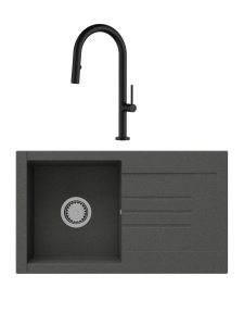 SET Chiuveta granit compozit SanDonna Arona negru + Baterie cu dus extractabil Charlotte negru