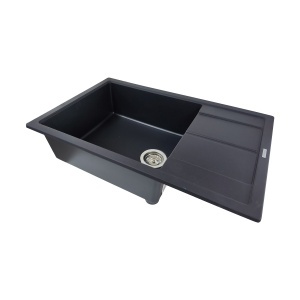 SET Chiuveta granit compozit SanDonna Ewelina negru cu scurgator + Baterie cu dus extractabil Charlotte negru - Img 2
