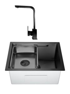SET Chiuveta SanDonna HD5040 inox HandMade sub blat cu tavita + Baterie Sandonna Nera din alama - Img 2