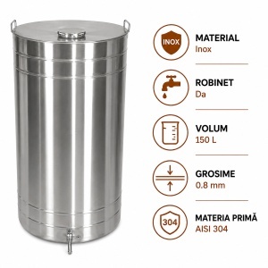 Butoi pentru vin din inox 150 L cu robinet