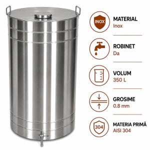 Butoi pentru vin din inox 350 L cu robinet