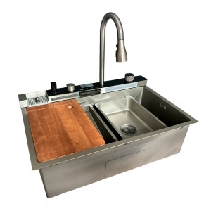 Chiuveta handmade SanDonna HD7550 Crom satin cu robinet cascadÄ_x0083_ reglabil