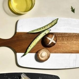 PACHET Chiuveta de bucatarie din granit compozit cu 2 cuve Edyta + Baterie flexibila Andra alb + tocator + ustensile din bambus pentru gatit - Img 10
