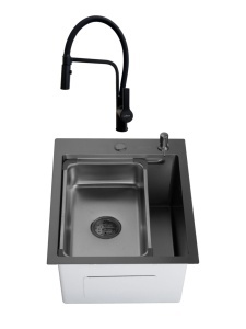 SET Chiuveta din inox SanDonna HD4050 cu tavita si dozator + Baterie flexibila SanDonna Andra - Negru Total