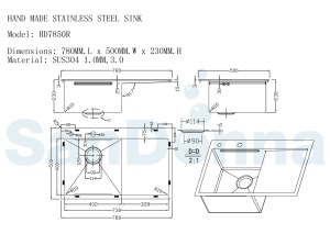 SET Chiuveta SanDonna HD7850 din inox handmade cu tavita si dozator de sapun+ Baterie SanDonna ASTER multifunctionala cu cascada - Img 8