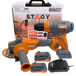Set instrumente pe acumulator STROY - Polizor + Mașină de găurit și înșurubat + Încărcător + Baterie