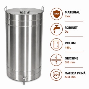 Butoi pentru vin din inox 180 L cu robinet