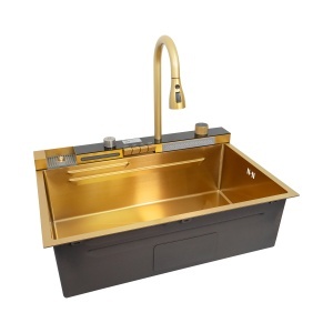 Chiuveta handmade SanDonna HD7550 Auriu robinet cascadÄ_x0083_ reglabil - Img 4