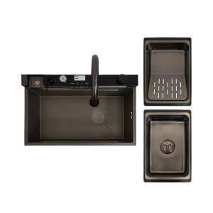 Chiuveta handmade SanDonna HD7550 Negru cu robinet cascadÄ_x0083_ reglabil - Img 2