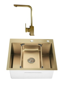 SET Chiuveta din inox SanDonna HD5550 cu dozator si tavita + Baterie pivotanta Sandonna Nera din alama