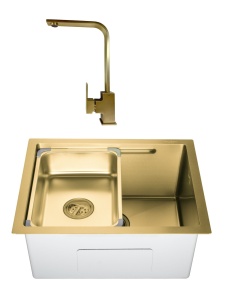 SET Chiuveta SanDonna HD5040 inox HandMade sub blat cu tavita + Baterie Sandonna Nera din alama
