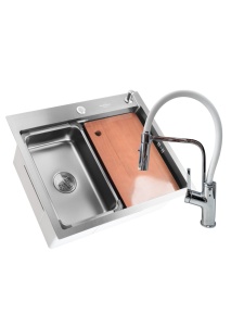 SET Chiuveta SanDonna HD6050 din inox handmade cu dozator de sapun si tavita de scurgere + Baterie flexibila SanDonna ANDRA