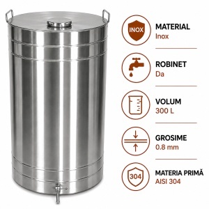 Butoi pentru vin din inox 300 L cu robinet