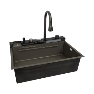 Chiuveta handmade SanDonna HD7550 Negru cu robinet cascadÄ_x0083_ reglabil - Img 5
