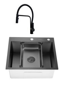 SET Chiuveta 55x50cm din inox SanDonna HD5550 cu tavita si dozator + Baterie SanDonna ANDRA cu pipa flexibila - Img 2